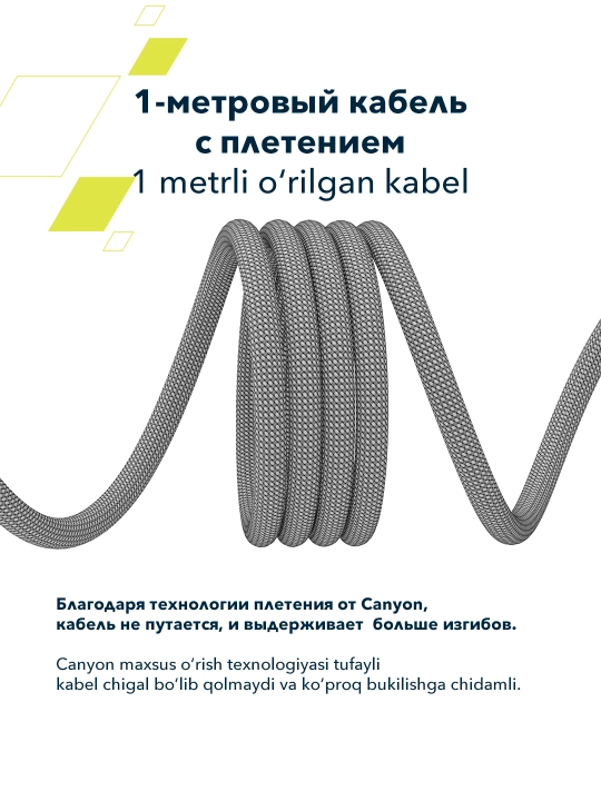 Magnitli kabel CANYON OnWire 60MG, USB Type-C USB Type C, 1 metr, 60 Vt