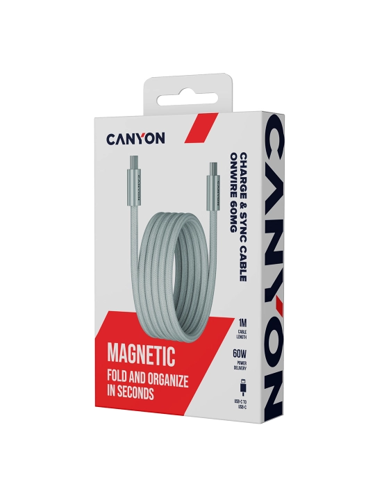 Magnitli kabel CANYON OnWire 60MG, USB Type-C USB Type C, 1 metr, 60 Vt