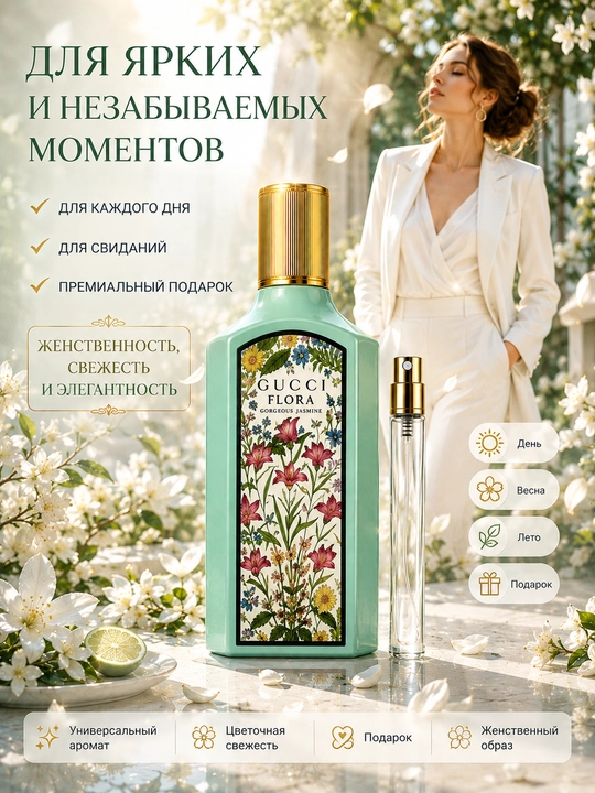 Atir Gucci Flora, Magnolia, Jiasmin, Gardenia, duxi, probnik ayollar atirlar