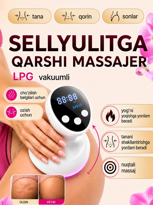 Tana, oyoqlar va dumba uchun vakuumli sellyulitga qarshi massajer
