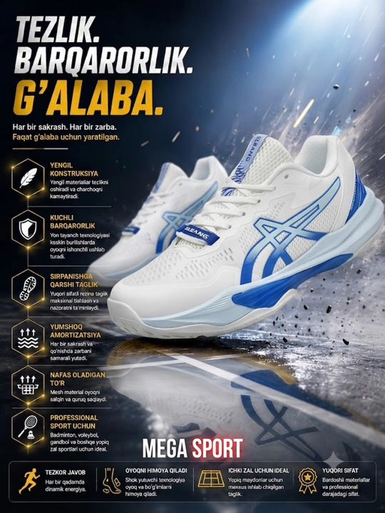 ASICS professional zal krossovkalari – voleybol, badminton va stol tennisi uchun - 
