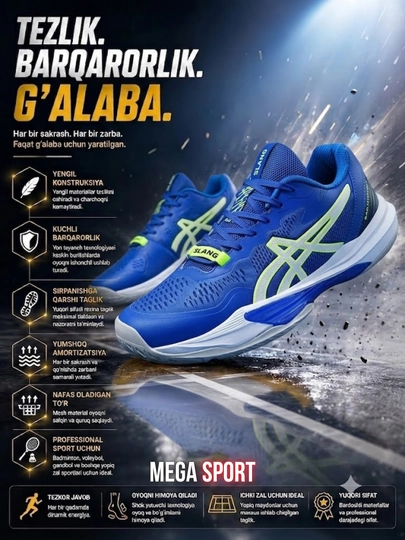 ASICS professional zal krossovkalari – voleybol, badminton va stol tennisi uchun - 