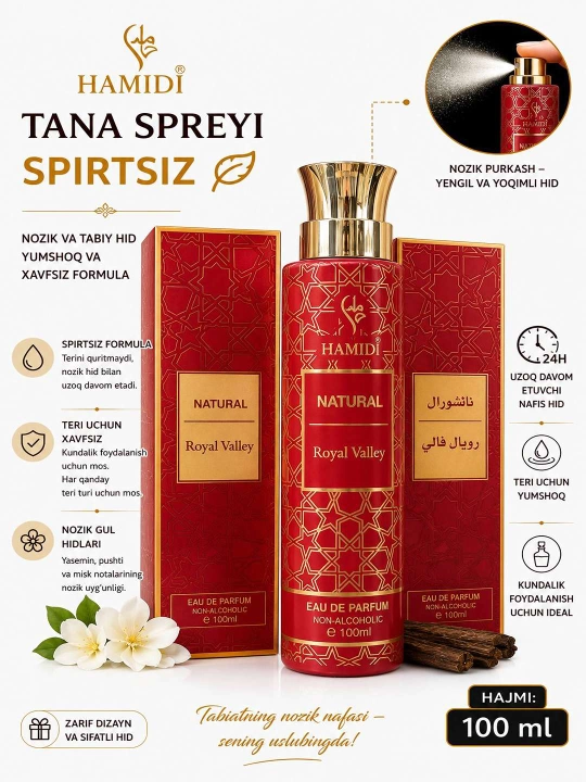 Tana uchun sprey HAMIDI MUSK spreyi, 100 ml - 