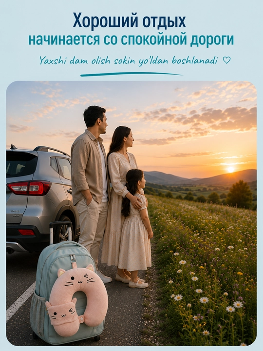 Bolalar uchun bo‘yin yo‘l yostig‘i, uyqu niqobi to‘plamda; pushti va kulrang ranglarda