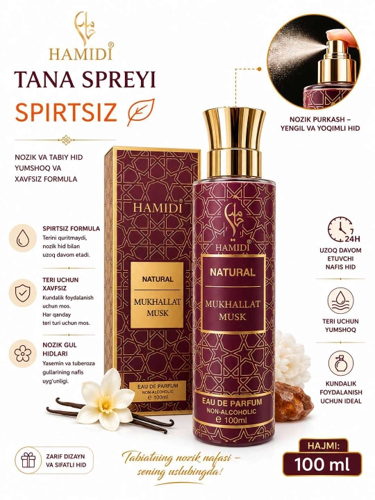 Tana uchun sprey HAMIDI MUSK spreyi, 100 ml - 