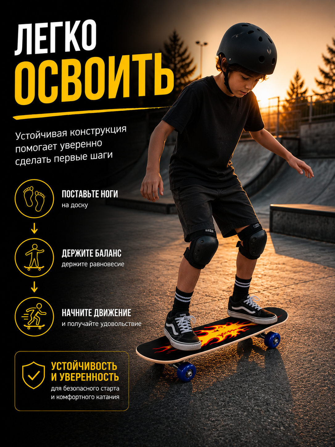 Детский скейтборд для начинающих, набор