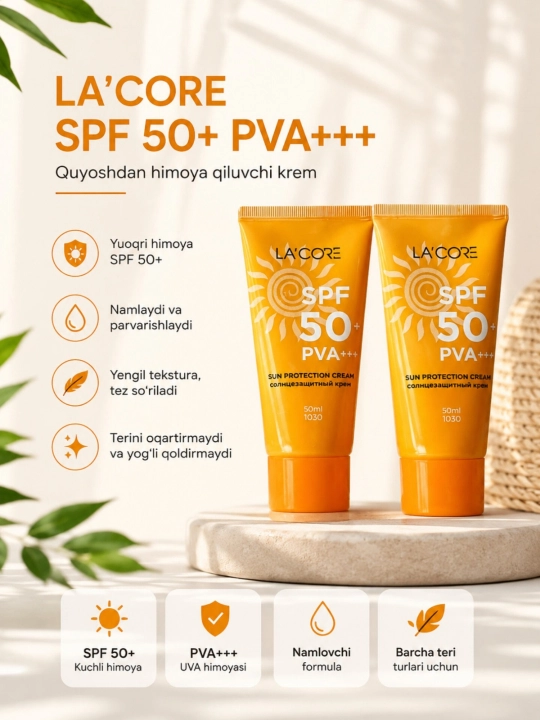 Корейский солнцезащитный крем для лица lacore, spf 50 крем - 