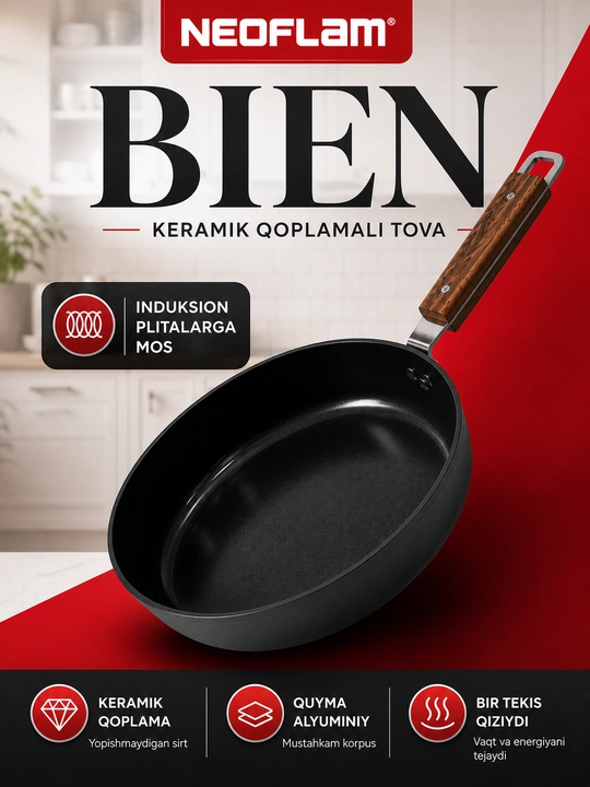 Neoflam tovalar, keramik qoplamali, quyma alyuminiy, induksion, skavarodka, skavaroda - 