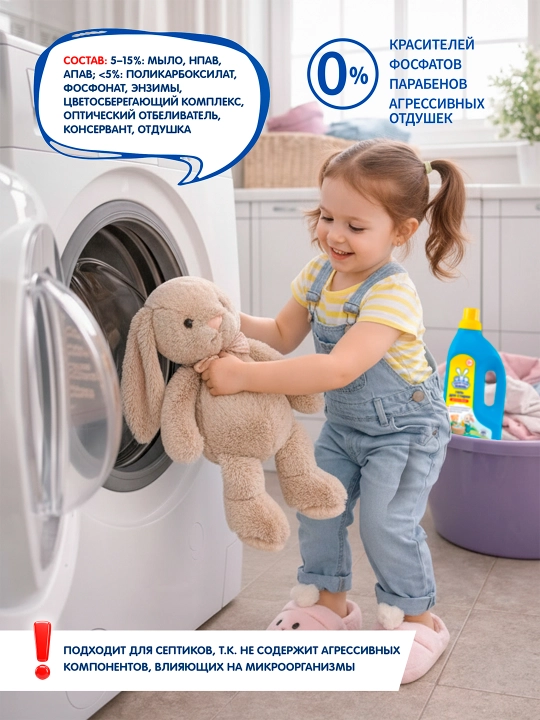 Жидкое моющее средство Ушастый Нянь для стирки детского белья, 1.2 л
