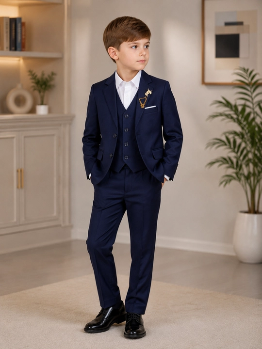 O‘g‘il bolalar uchun premium qora klassik maktab kostyumi, 3 qismli, 6–9 yosh