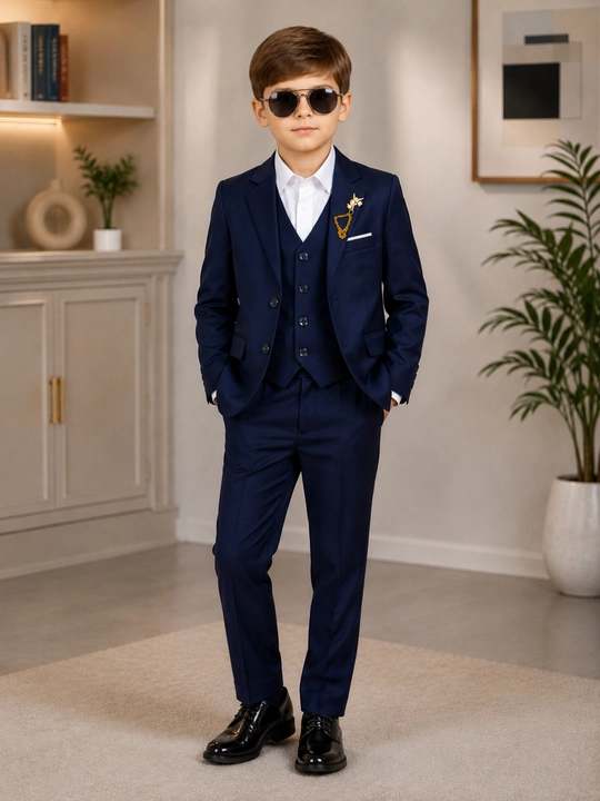 O‘g‘il bolalar uchun premium qora klassik maktab kostyumi, 3 qismli, 6–9 yosh