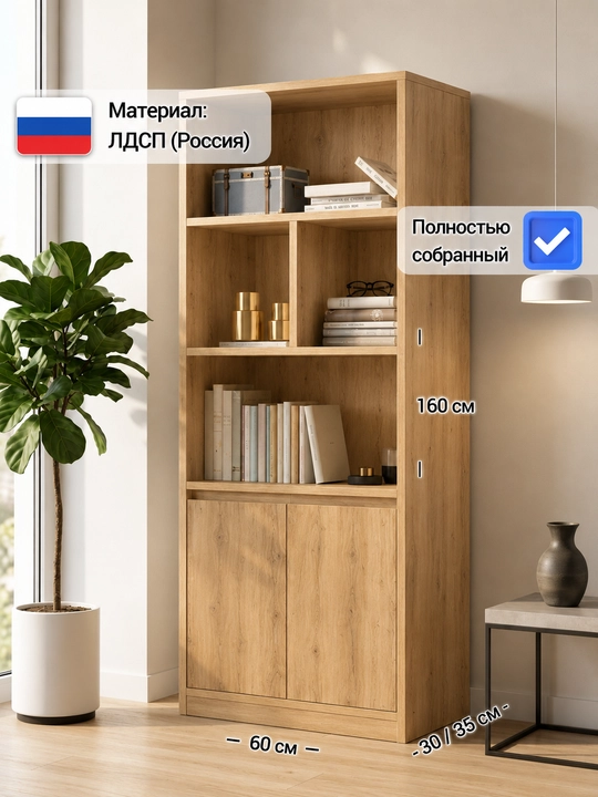 Книжный шкаф и стеллаж BESTO, в собранном виде, ЛДСП (Россия) - 