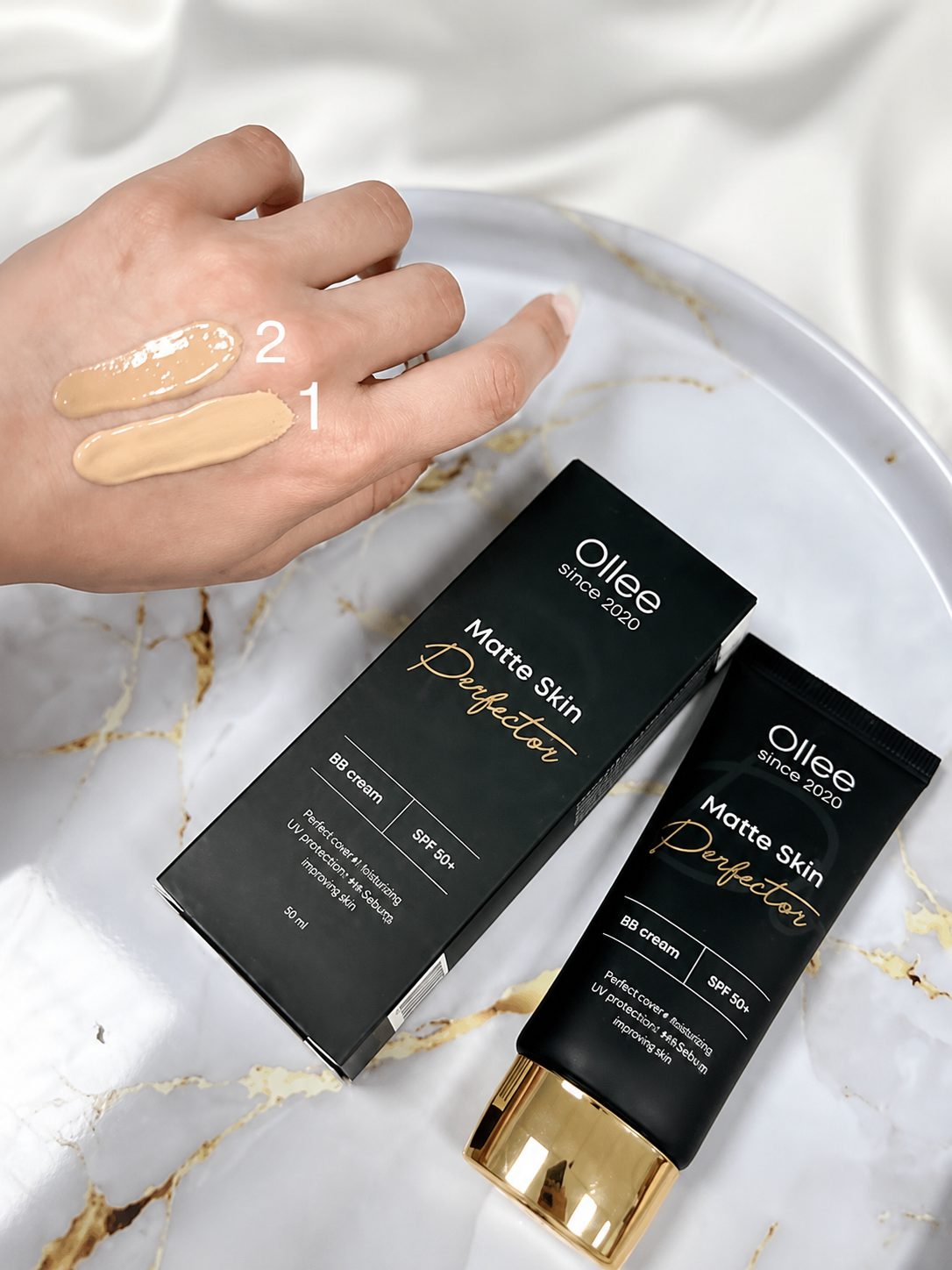 Крем для лица BB OLLEE SPF 50+ матирующий светлый тон 01, 50мл