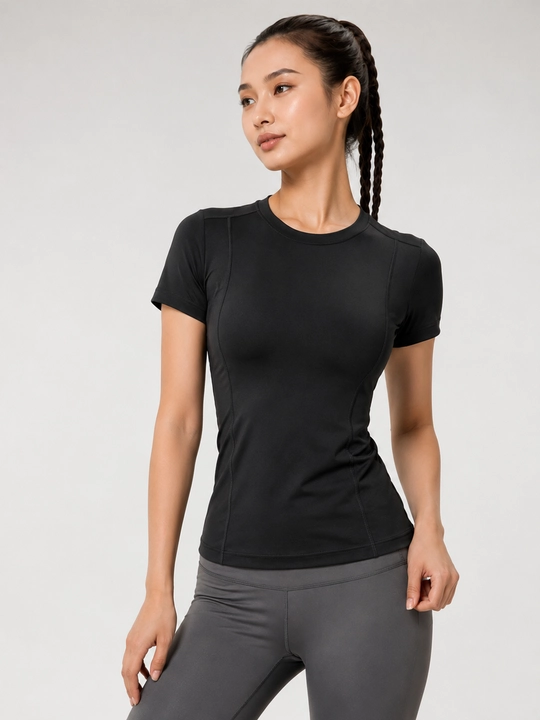 Fitnes uchun Slimfit FITMUSE ayollar futbolkasi, sport uchun ayollar kompression rashgardi
