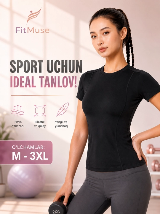 Fitnes uchun Slimfit FITMUSE ayollar futbolkasi, sport uchun ayollar kompression rashgardi