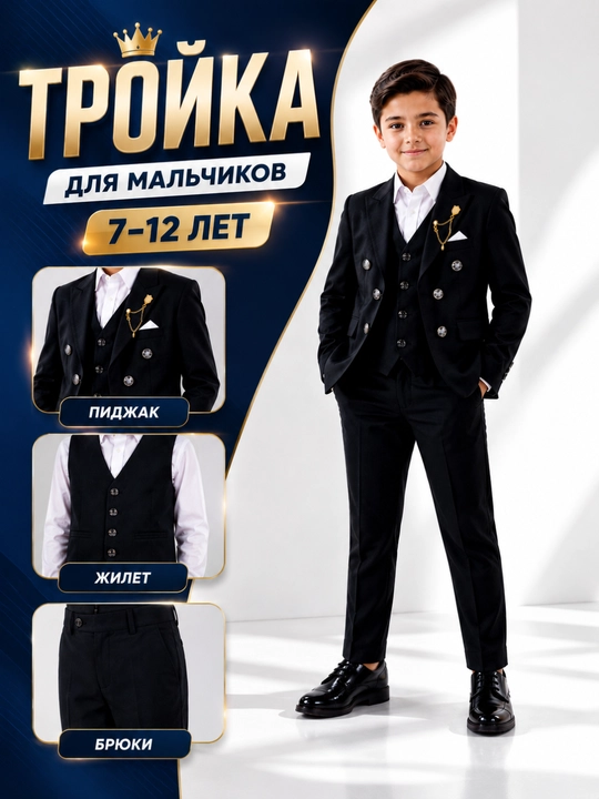 Школьная форма для мальчиков, костюм-тройка, 7–12 лет, пиджак, жилет, брюки - 