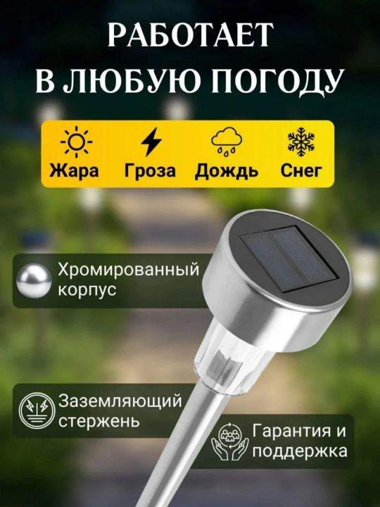 Quyosh batareyali bog‘ va maysazor chiroqlari, 10 dona, metall, oq, iliq yoki rangli RGB