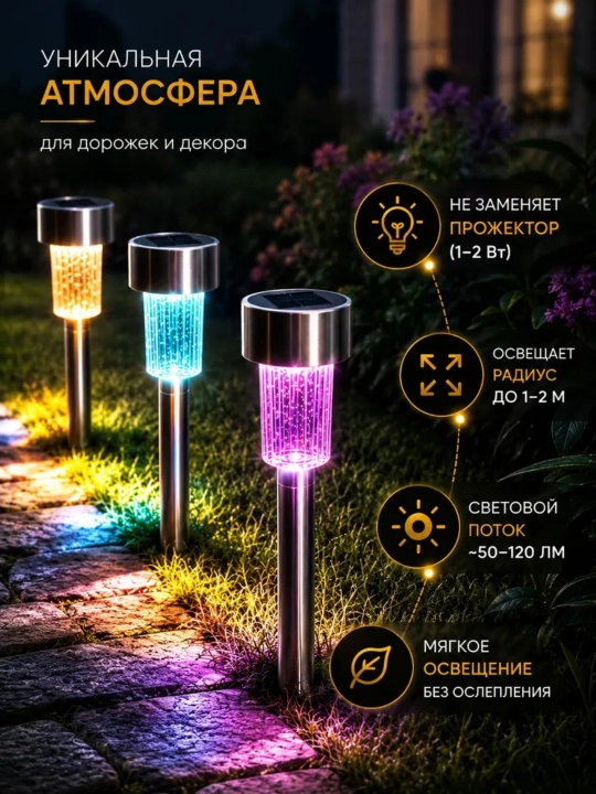 Quyosh batareyali bog‘ va maysazor chiroqlari, 10 dona, metall, oq, iliq yoki rangli RGB