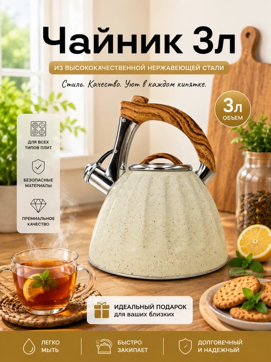 Чайник 3 л, нержавекйка - 