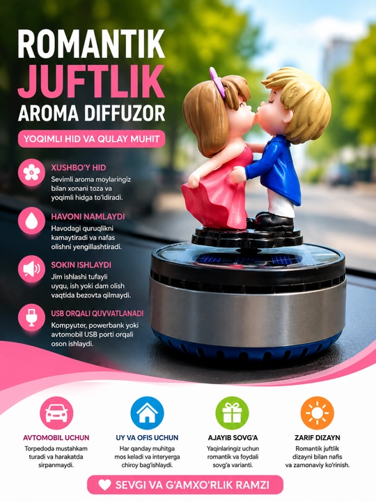 Romantik juftlikli aroma diffuzor – yoqimli hid, nafis bezak va qulay muhit yaratadi - 