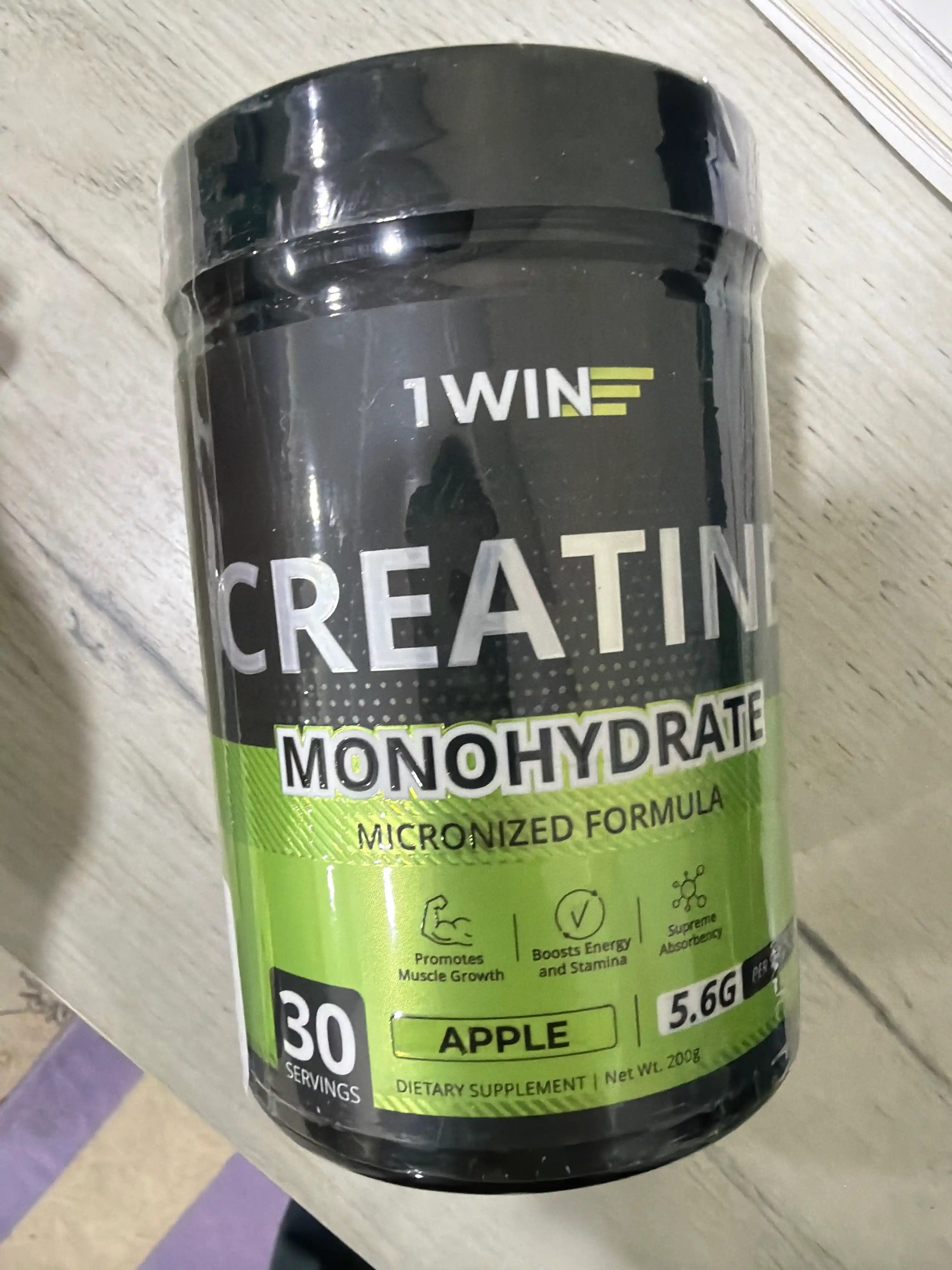 Kreatin monogidrat 1WIN 200 gr, 30 porsiya, tami bilan