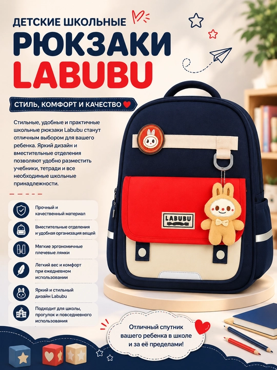 Bolalar uchun Labubu maktab ryukzaklari - 