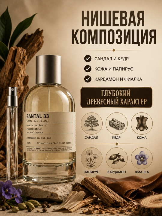 Духи Santal 33 Le Labo, стойкий нишевый парфюм для мужчин и женщин, пробники