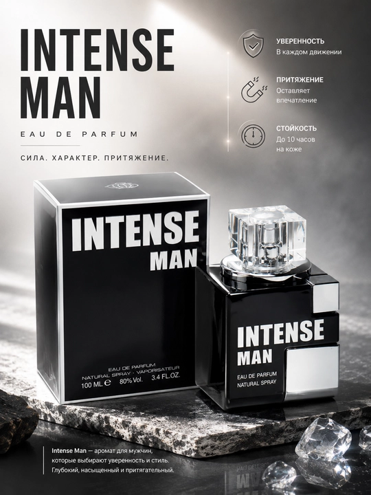 INTENSE MAN, Eau de parfum, erkaklar uchun elegant ifor, 100ml(OAE)