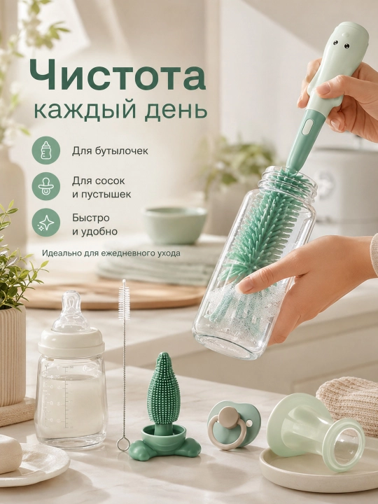 Butilkalar, ko‘krak uchlari, pufakchalar va bolalar idish-tovoqlari uchun 3 ta 1 da silikon yorshiklar
