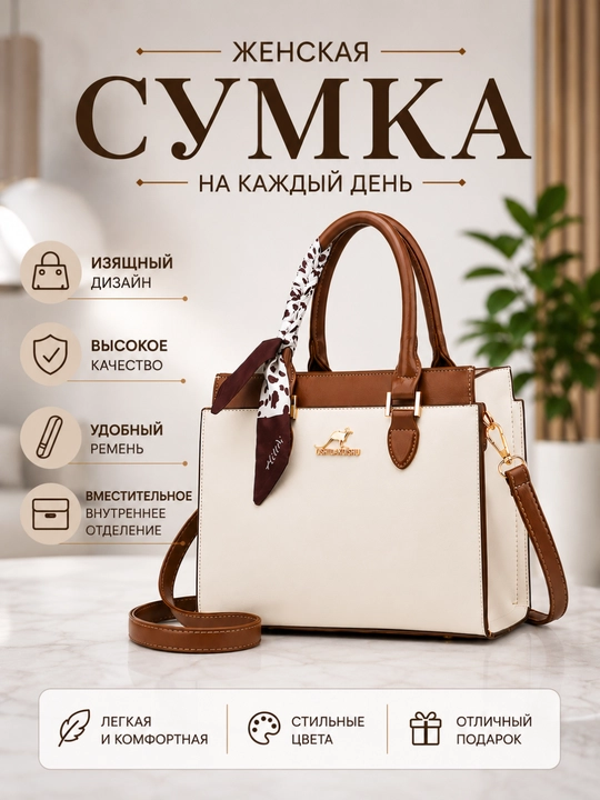 Сумка женская через плечо, тоут, вместительная, с платком, для офиса и учёбы, экокожа