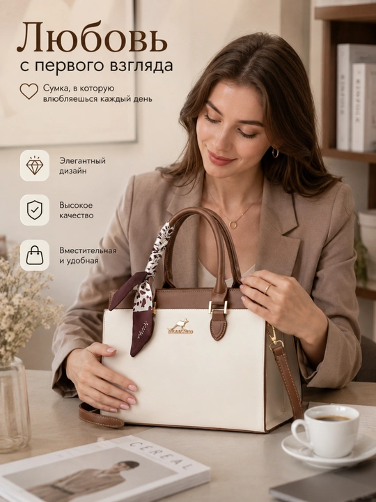 Сумка женская через плечо, тоут, вместительная, с платком, для офиса и учёбы, экокожа