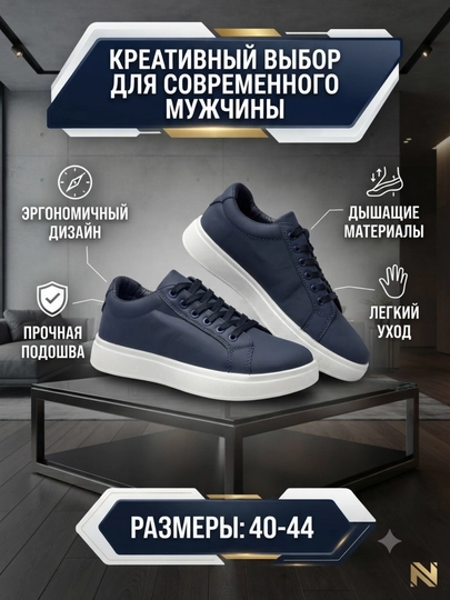 Мужские кеды — стильная и комфортная модель, 40-44 — 2506-KEDY2-ТЕМНСИН-42