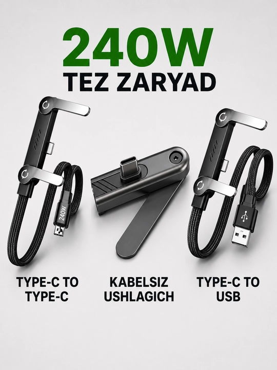 Type-C / USB → Type-C 240W telefon quvvatlash kabeli, buklanadigan telefon tagligi bilan - 