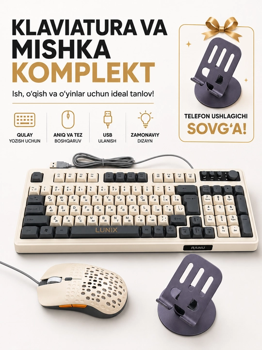 O'yin va Ish uchun Klaviatura va Sichqoncha To‘plami, Telefon ushlagich sovg'a - 