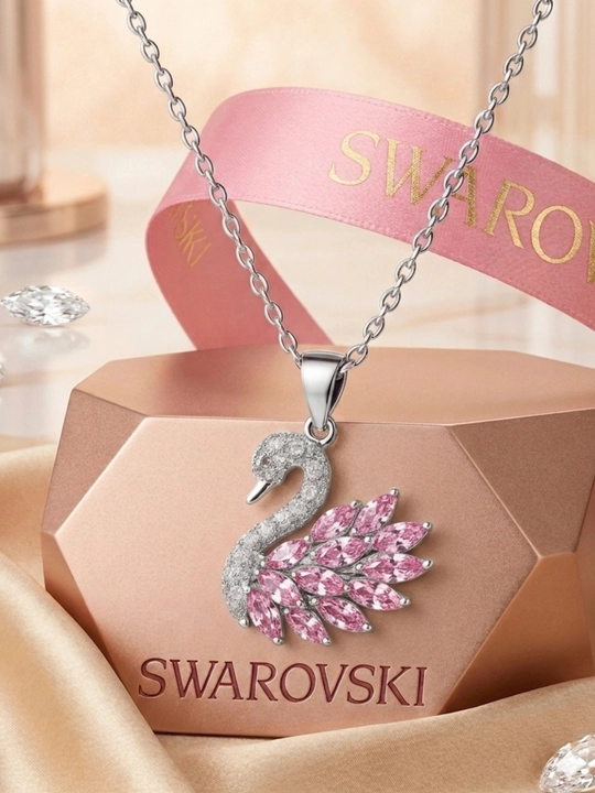 Женская цепочка – кулон в форме лебедя с кристаллами SWAROVSKI - 