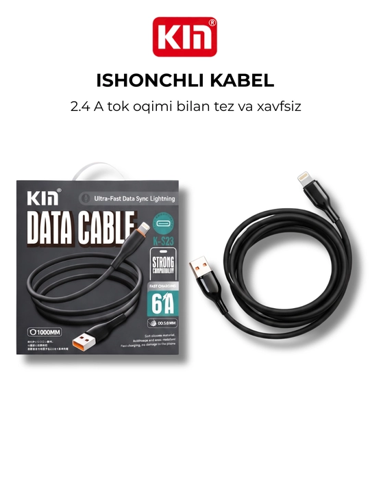 KIN KS25 data kabel USB → Lightning, 100 см, 3.8 мм, tez zaryad, silikon + ABS