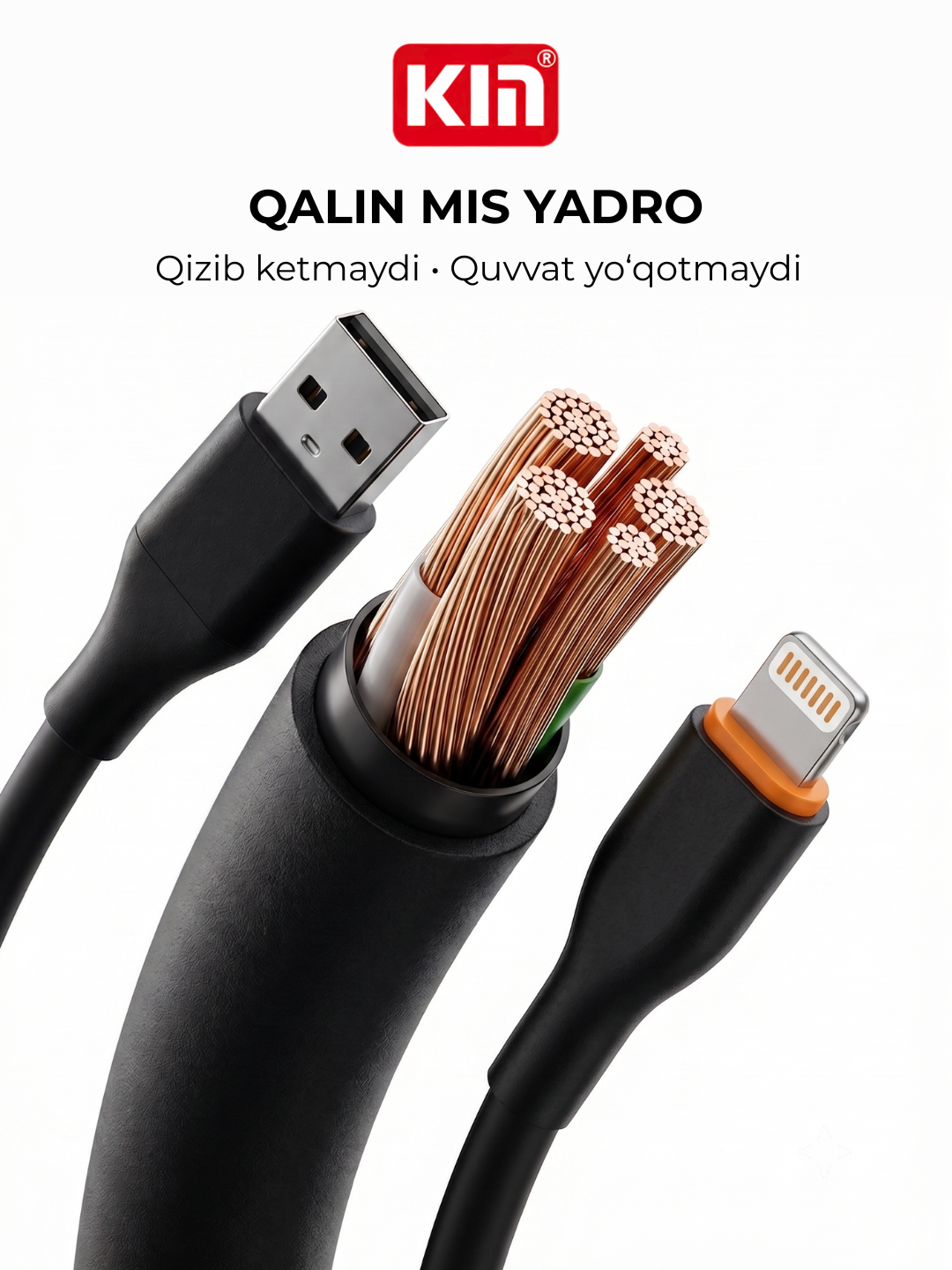 KIN KS25 data kabel USB → Lightning, 100 см, 3.8 мм, tez zaryad, silikon + ABS