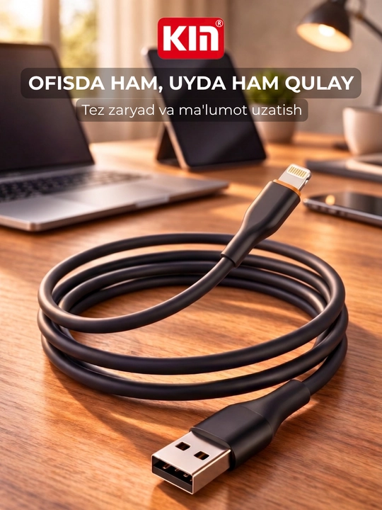 KIN KS25 data kabel USB → Lightning, 100 см, 3.8 мм, tez zaryad, silikon + ABS
