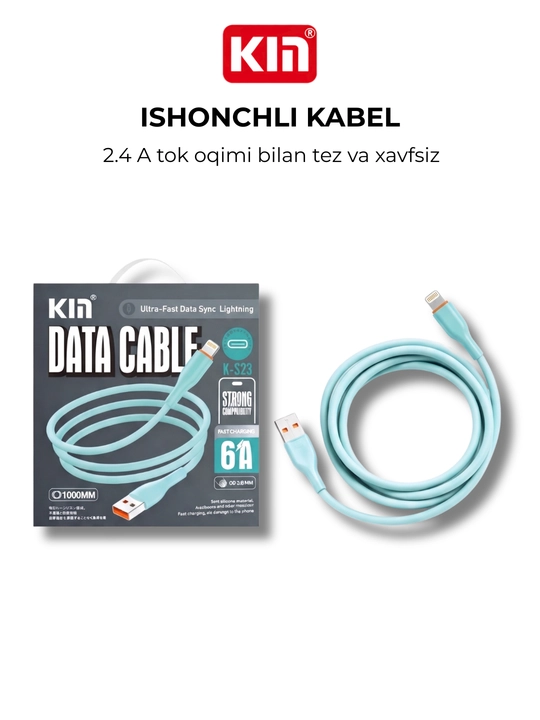 KIN KS25 data kabel USB → Lightning, 100 см, 3.8 мм, tez zaryad, silikon + ABS