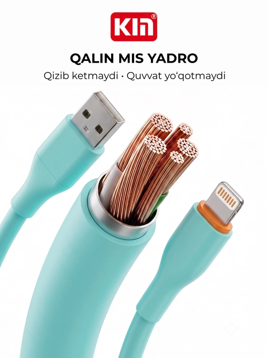 KIN KS25 data kabel USB → Lightning, 100 см, 3.8 мм, tez zaryad, silikon + ABS