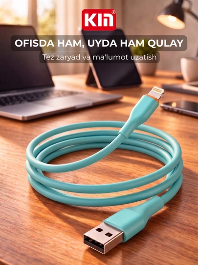 KIN KS25 data kabel USB → Lightning, 100 см, 3.8 мм, tez zaryad, silikon + ABS