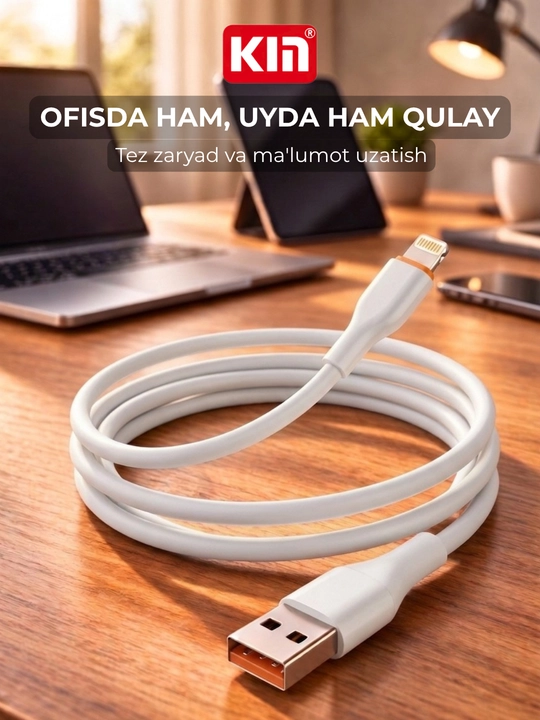 Кабель KIN KS25 USB → Lightning, 100 см, 3.8 мм, быстрая зарядка, силикон + ABS