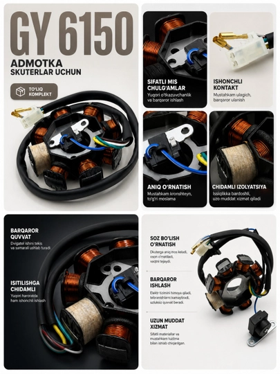 DEFT MOTO MODEL-T004 Mototsikl uchun Generator Statori Generator G'altagi 12V - 