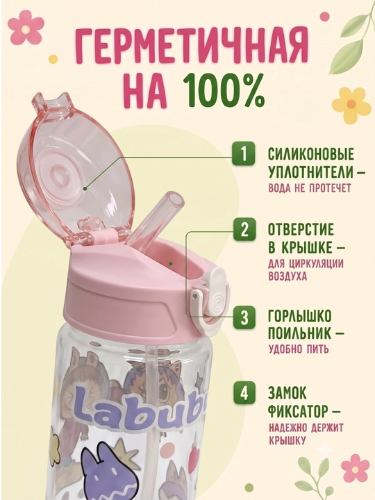 Maktab uchun bolalar suv idish, labubu, qizlar va o'g'il bolalar uchun suv butilka
