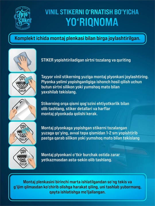 Avtomobil stikerlari, komplekt 6 dona