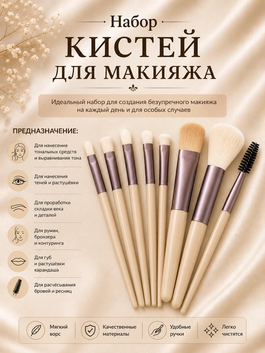 Набор кистей для макияжа, 8 шт - 