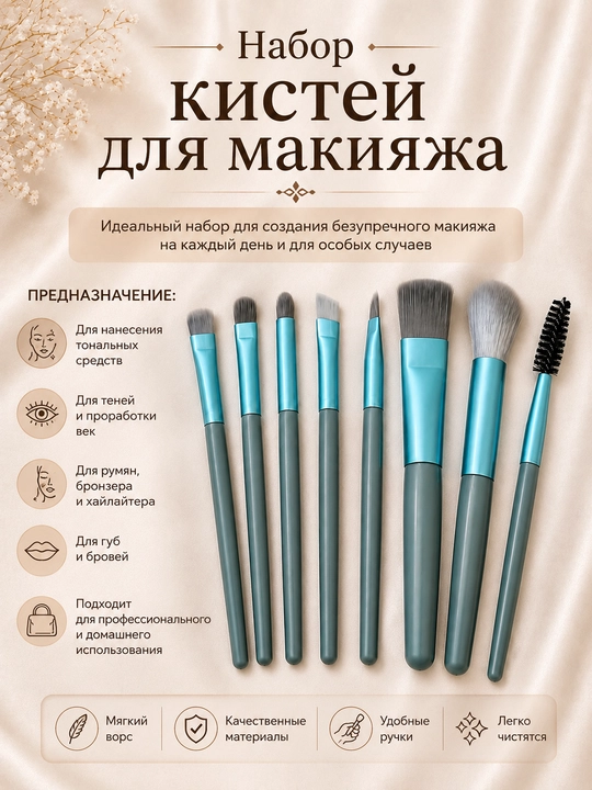 Набор кистей для макияжа, 8 шт - 