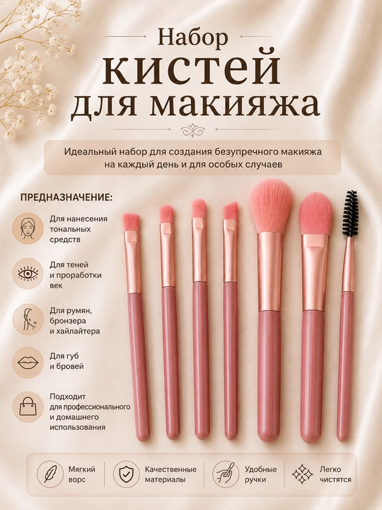 Набор кистей для макияжа, 8 шт - 