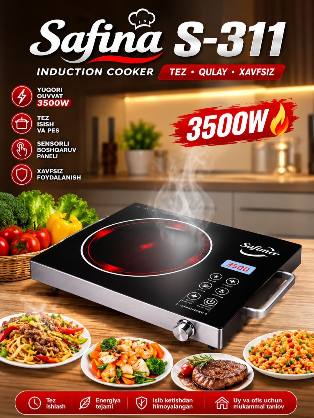 Sofaner 3500W Induksion Plita – Sensorli Elektr Plita, Tez Qiziydigan Oshxona Qurilmasi