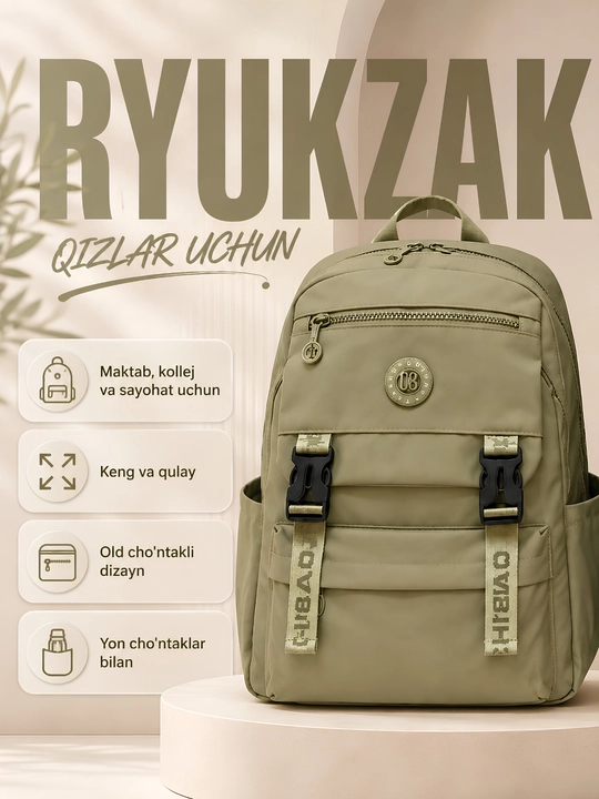 Qizlar uchun zamonaviy BAGCO ryukzak — maktab, kollej va sayohat uchun - 